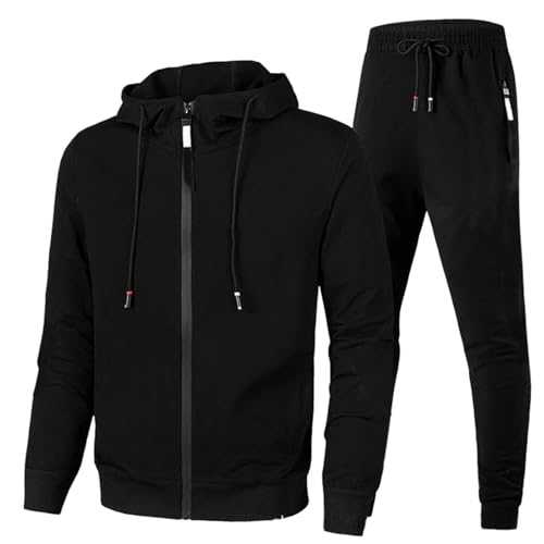 Qixiu Mens Jogging Suit,Tracksuit Mens,Herren Frühling und Laufen Fitness Freizeit Einfarbig Kapuzenpullover Hose Reißverschluss Hemd Sportanzug Herren Mütze