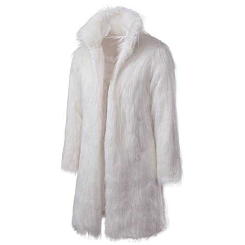 LUCKME Faux Fur Longline Coat for Men,Thicken Long Trench Coat Jacket,White & Black Winter Warm Outwear Cardigan Overcoat UK