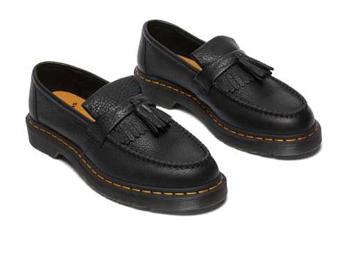 Unisex-Adult Adrian Yellow Stitch Leather Loafers, Black, 13