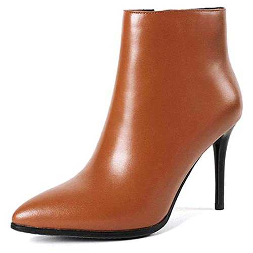 COLETER Women's Leather Ankle Boots Thin Heels Pointy Toe Zipper Daily Wear Booties