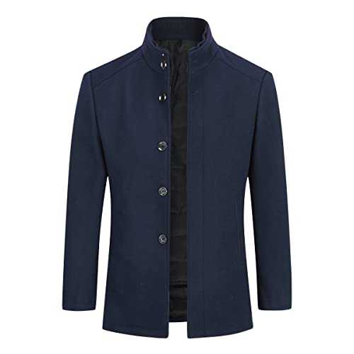 Mens Wool Coat Thick Trench Coat Stand Collar Warm Jacket Coats Winter Overcoat(1*Jacket+1*Gilet)