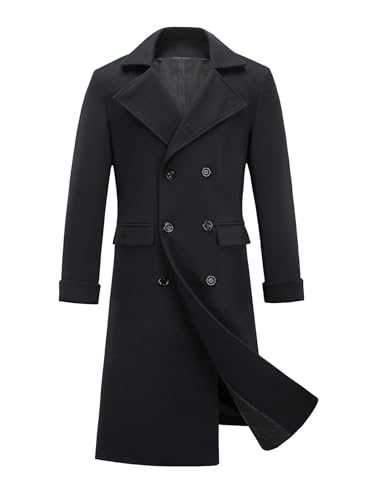 INVACHI Men's Wool Blend Long Trench Coat Double Breasted Notched Lapel Peacoat Windproof Overcoat With Pockets