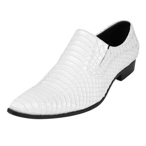 Rui Landed Party Oxford for Men Pointed Toe Genuine Leather Snakeskin Embossed Stitching Elastic Gussets Sides Rubber Sole High Heel Slip on Formal Shoes