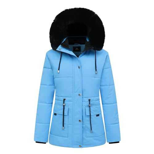 MOERDENG Women's Warm Winter Puffer Coat Thicken Fleece Lined Down Jacket Faux Fur Detachable Hood Snow Parka