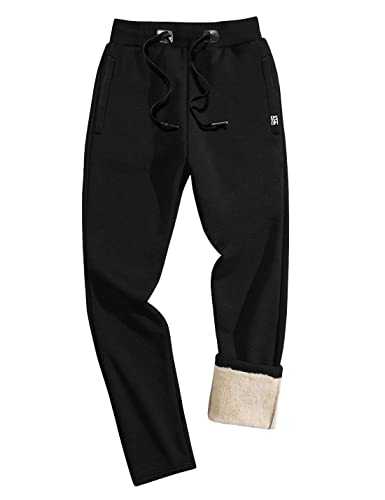 EKLENTSON Men's Fleece Lined Trousers Winter Cotton Jogging Bottom Elastic Waist Thick Thermal Tracksuit Pants with 2 Pockets