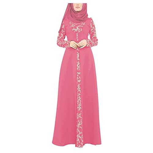 AMDOLE Long Cotton Dresses Stitching Dress Abaya Women Jilbab Dress Arab Kaftan Lace Muslim Maxi Women's Dress Peach Casual Dress