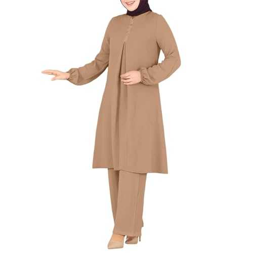 Abayas for Women Muslim UK Long Sleeve Button Down Blouse Shirt Wide Leg Pants 2 Piece Sets Dubai Islamic Muslim Clothes Tracksuits Prayer Clothes for Muslim Women