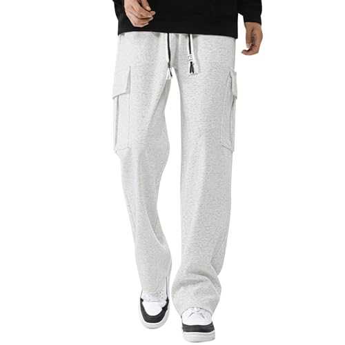 Wide Jogging Bottoms, Men's Loose Fit Casual Trousers with Elastic Band, Men's Cargo Trousers, Long Cotton Sweatpants with Pocket, Men's Tracksuit Bottoms, Sports Trousers