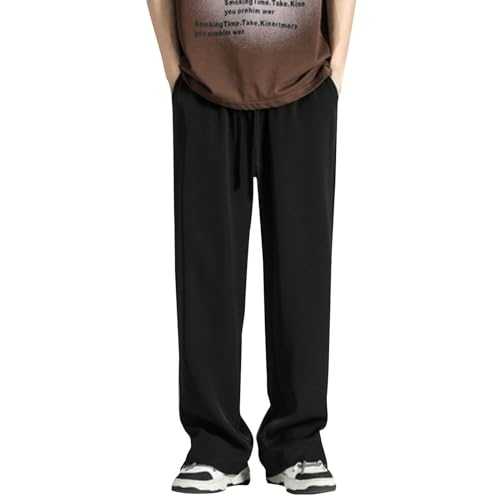 Mens Solid Suit Trousers Loose Chino Pant Breathable Joggers Lightweight Yoga Pants Casual Business Pant Summer Beach Pant Wide Work Trouser Elastic Waist Drawstring Pant Straight Flat-Front Pants