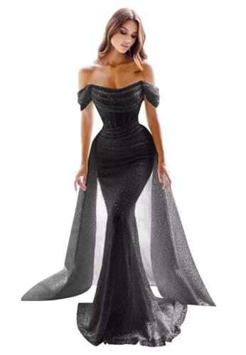 Sequin Beaded Mermaid Prom Dresses 2023 Long Satin Sweetheart Slit Formal Evening Party Gowns for Wedding with Train