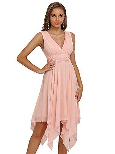 Ever-Pretty Women's Double V Neck Empire Waist Midi Asymmetrial Hem Short Evening Paty Dresses ES03142