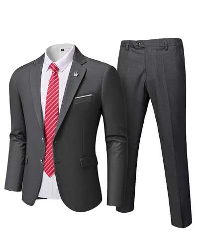 MrSure Men's 2 Piece Slim Fit Suit with Two-Button, Solid Stretch Jacket Pants & Tie Set.