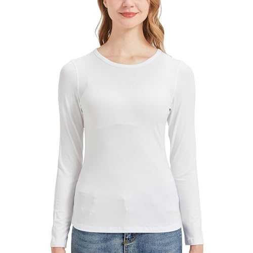 Women's Buttery Soft Ribbed Bamboo Viscose Long Sleeve T-Shirt Crew Neck Casual Tops Slim Fitted Thermal Undershirt