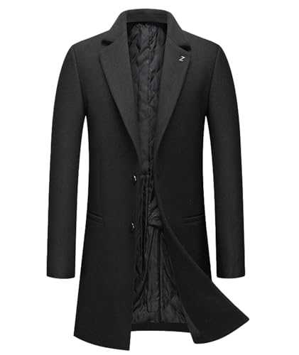 SOMTHRON Men's Wool Blend Trench Coat Single Breasted Notched Lapel Mid Long Winter Peacoat Overcoat with Pockets