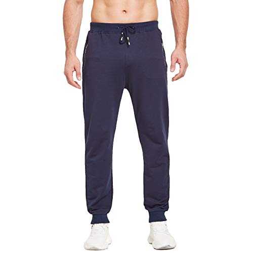 ZOXOZ Mens Joggers with Zipped Pockets Cotton Elasticated Hem Tracksuit Bottoms Men Slim Fit Sweatpants