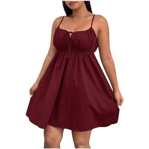 Plus Size Summer Dresses Women Sleeveless Strappy Sundress Loose Casual Milkmaid Dress Solid Color Spaghetti Square Neck Sundress Holiday A-Line Tunic Dresses for Evening Night Out
