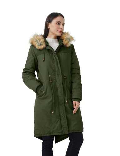 WenVen Women's Winter Warm Fleece Coat Classic Cotton Jacket Faux Fur Hood Coats Windproof Outerwear Jackets