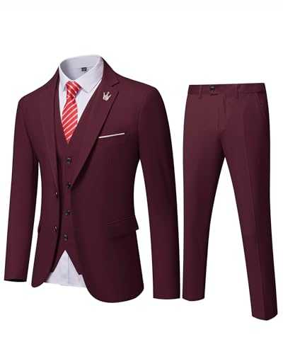 Hihawk Men's 3 Piece Suit with Stretch Fabric, Solid Slim Fit Two Button Suit Blazer Set, Jacket Vest Pants with Tie.