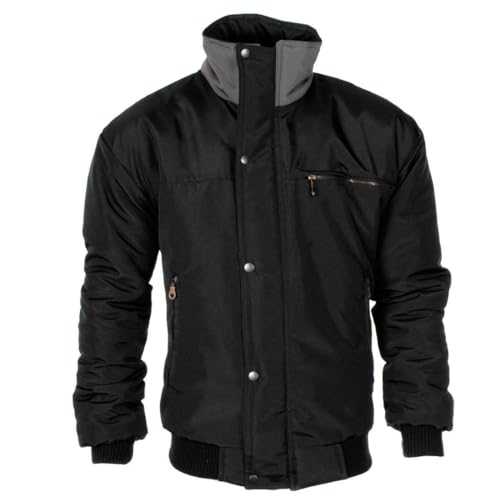 Men's Sky Diver Bomber Warm Padded Jacket Check Lined Work Winter Coat Black