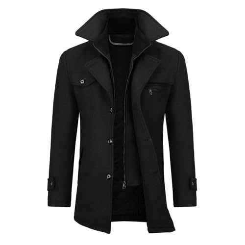 Allthemen Mens Winter Padded Coat Wool Trench Overcoat Mid Length Coat Jacket Casual Slim Fit Coat Jacket