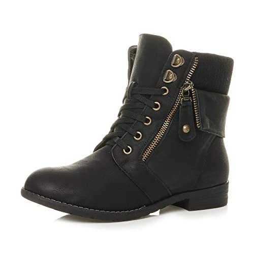 AJVANI low heel lace up cuff zip combat ankle boots size