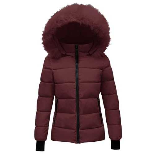 AEGJEGVD Winter Coats for Women UK Clearance Ladies Hooded Long Sleeve Softshell Jackets Thicken Coat Warm Hooded Thick Padded Down Outerwear Outdoor Quilted Puffer Jacket Plus Size Parkas Coat M-4XL