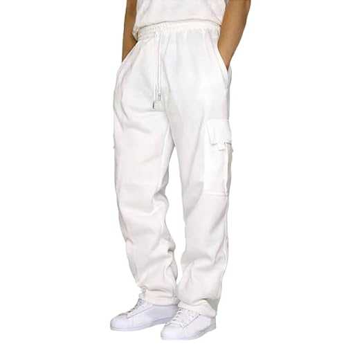 TYUIOP Summer Trousers with Zipper Pockets Open Bottom Athletic Pants Loose Fit Mens Leather Belts for Trousers Drawstring Elastic Waist with 6 Pockets Mens Trousers 27 Inside Leg 36