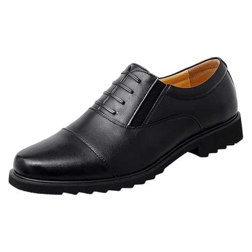 Classic Black Leather Shoes Men 3 Panel Upper Design Oxford Shoes Slip-on Derby Footwear Fashion Lightweight Loafers Anti-Slip Formal Dress Footwear Business Casual Driving Shoe for Men