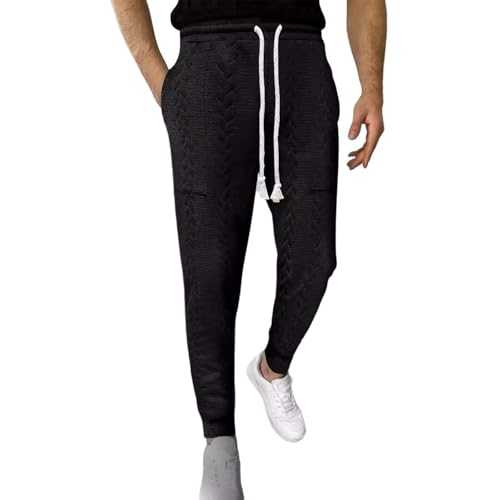 Men's Plain Jacquard Casual Trousers, Elastic Waist with Drawstring Yoga Trousers, Comfortable and Warm Loungewear with Tight Fit, Slim Fit Tracksuit Bottoms for Men, Universal Fit Sweatpants