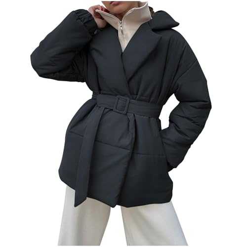 Long Coats For Women Uk Winter Puffer Coats For Women Trendy Long Sleeve Open Front Down Jackets Casual Lightweight Thermal Outwear With Belt Womens Shacket Teddy Bear Coats For Women