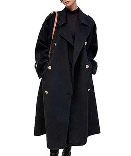 SOMTHRON Women's Winter Trench Coat Wool Blend Double Breasted Notched Lapel Long Sleeve Jacket Pea Coat Overcoat