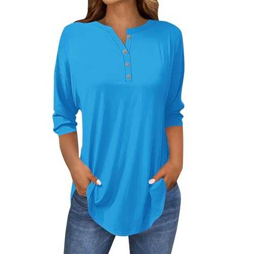 Qixiu Tshirts Women UK,3/4 Length Sleeve Womens Tops 2025 Spring Neck Casual Print Tunic T Shirts Three Quarter Length Womens Tops Casual Women Summer