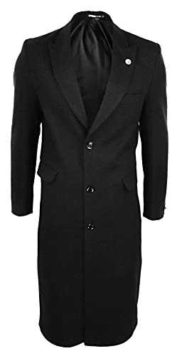 TruClothing Mens Full Lenth Overcoat Mac Jacket Wool Feel Charcoal Black 1920s Blinders