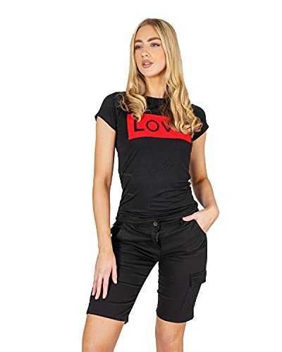 NOROZE New Womens Ladies Towel Textured Love Slogan Cap Sleeve Round Neck T Shirt Top (8, Black)