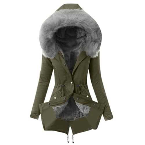 Winter Jackets for Women UK Fleece Lined Jacket Ladies Sherpa Lined Fleece Jacket Full Zip Fall Winter Thick Warm Long Parkas Jackets Plus Size Wool Tunic Coats with Fuffly Hood Coats S-3XL Clearance