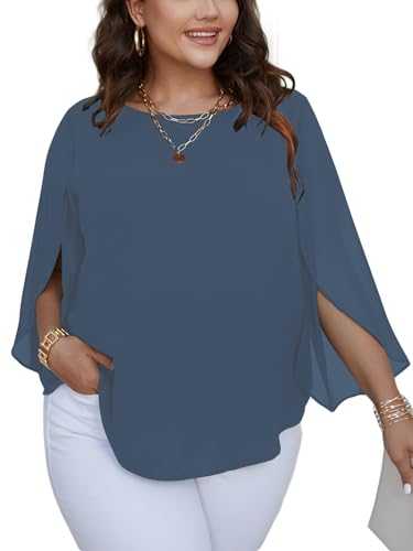 SCOMCHIC Plus Size Blouses for Women Summer Batwing Sleeve Chiffon Tunic Tops Dressy Scoop Neck Casual Loose Flowy Shirts