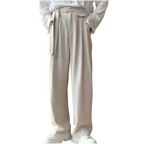 Mens Formal Suit Pants Loose Fit Straight Wide Leg Dress Pants with Pockets Pleated Stretch Smart Casual Pants Solid Comfy Breathable Work Trousers Office Wear Lightweight Sweatpants