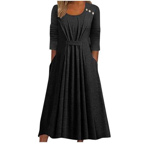 HAOLEI Wedding Guest Dresses for Women UK Petite,Ladies Maxi Dresses Sale Clearance Pockets Long Sleeve Prom Dresses Elegant Button Pleated Evening Party Special Occasions Long Dresses with Pockets