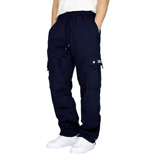 NOAGENJT Male Fitness Running Trousers Drawstring Loose Waist Solid Color Pocket Loose Fleece Sweatpants Boy 10 Mens Casual Trousers Loose Fit Black Cargo Pants Men Slim Fit