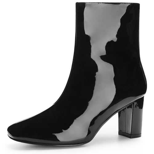 Allegra K Women's Square Toe Side Zip Chunky Heels Ankle Boots