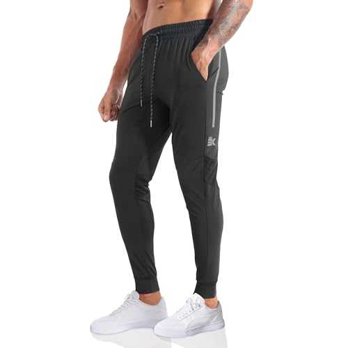 BROKIG Mens Lightweight Gym Jogger Tracksuit Bottoms, Athletic Fit Workout Pants with Zip Pocket Stretch Running Trousers for Men