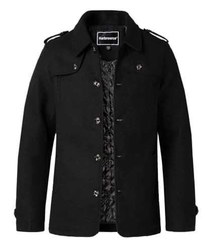 Harbrosrce Men's Winter Wool Coat Short Trench Coat Warm Casual Overcoat Outwear Business Jacket