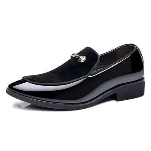 LMUIPMAA Men's Casual Slip-On Loafers Tuxedo Patent Leather Wedding Dress Shoes Bussiness Office Shoes Banquet Penny Flats