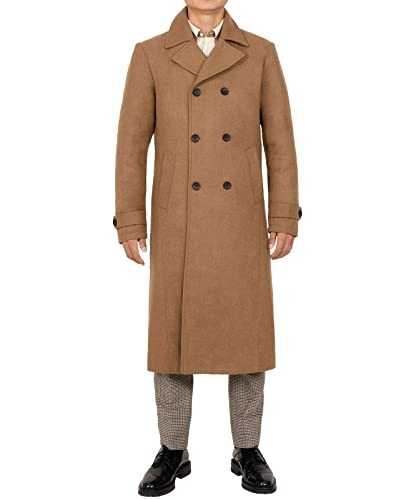 Bonnorth Men's Premium Wool Blend Full Length Trench Coat Winter Double Breasted Notch Lapel Pea Coats