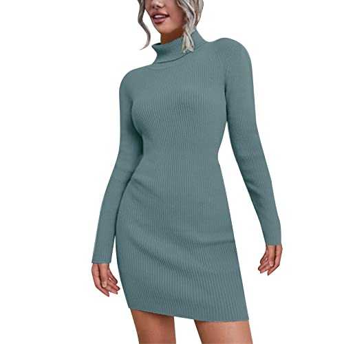 Middy Dresses for Women Ladies Autumn Winter Turtleneck Knitted Sweater Dress Long Sleeve Sexy Dress Knit Sweater Dresses for Women