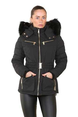 kraftd Womens Winter Jacket Ladies Hooded Belted Coats Quilted Warm Jackets
