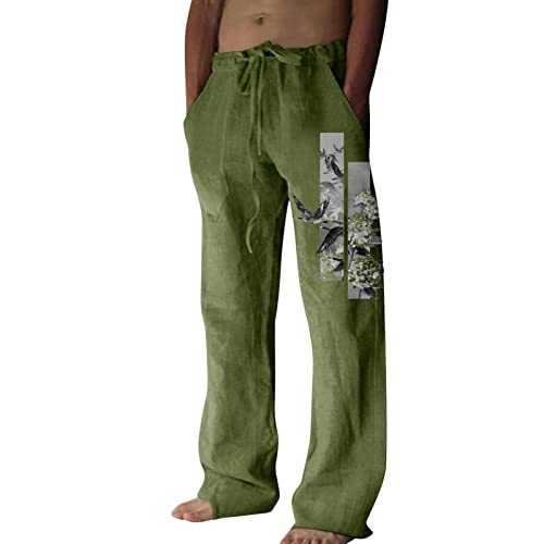 SKTIISN Linen Trousers for Men UK Short Leg Grey Sweatpants Men Trousers Cotton Straight Leg Winter Trousers Elasticated Waist Tracksuit Bottoms Zip Pockets Elasticated Waist Mens Jogger Bottoms