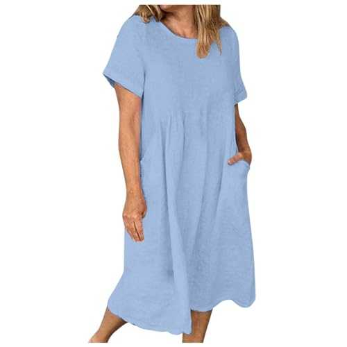 Women Summer Maxi Casual Long Dress Loose Short Sleeve Floral Print Maxi Dresses with Pocket