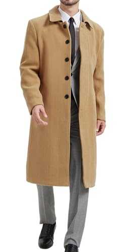 Mens Camel Overcoat Wool & Cashmere Single Breasted Long Coat Winter Topcoat Warm Jacket