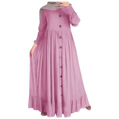 Women Abaya Muslim Dubai Kaftan Dress Solid Plain Full Length Loose Fit Long Sleeve Arabic Burka Islamic Dresses Middle East Outfits Clothing